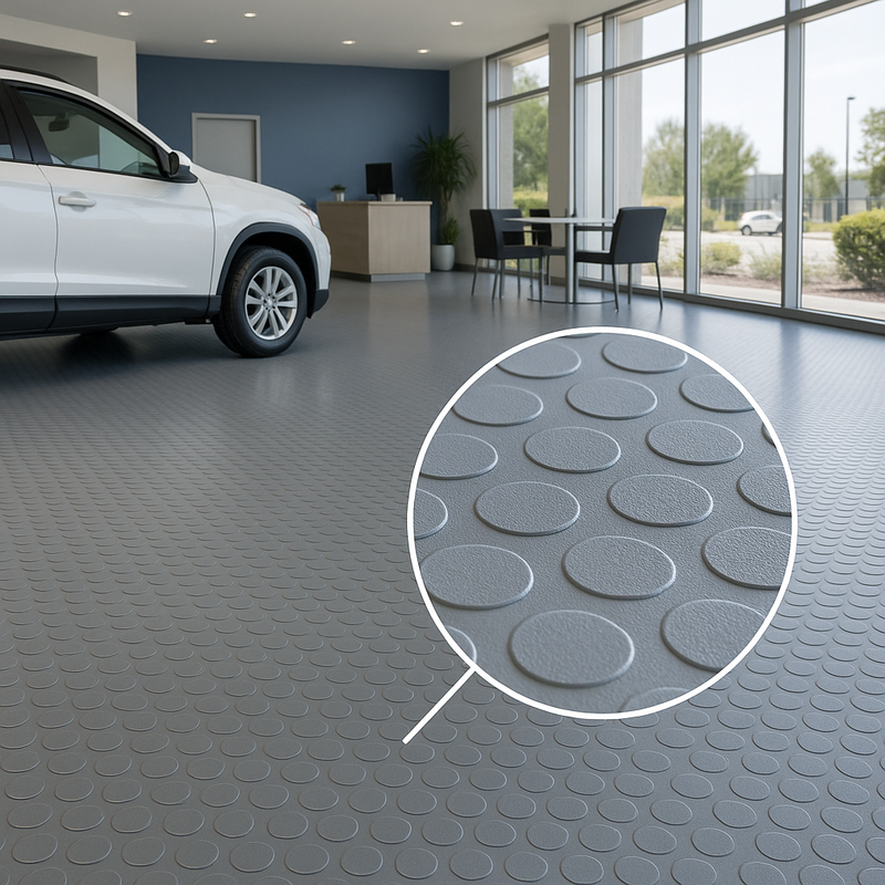 Non-Slip Rubber Flooring Roll Cut Lengths – Heavy-Duty Studded Penny Pattern Mat for Garages, Gyms & Workshops – Waterproof & Easy to Clean