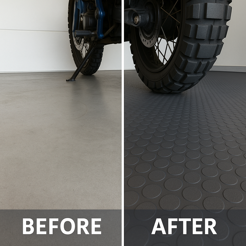 Non-Slip Rubber Flooring Roll Cut Lengths – Heavy-Duty Studded Penny Pattern Mat for Garages, Gyms & Workshops – Waterproof & Easy to Clean