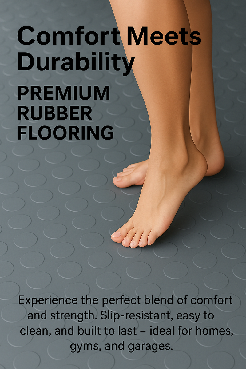 Non-Slip Rubber Flooring Roll Cut Lengths – Heavy-Duty Studded Penny Pattern Mat for Garages, Gyms & Workshops – Waterproof & Easy to Clean