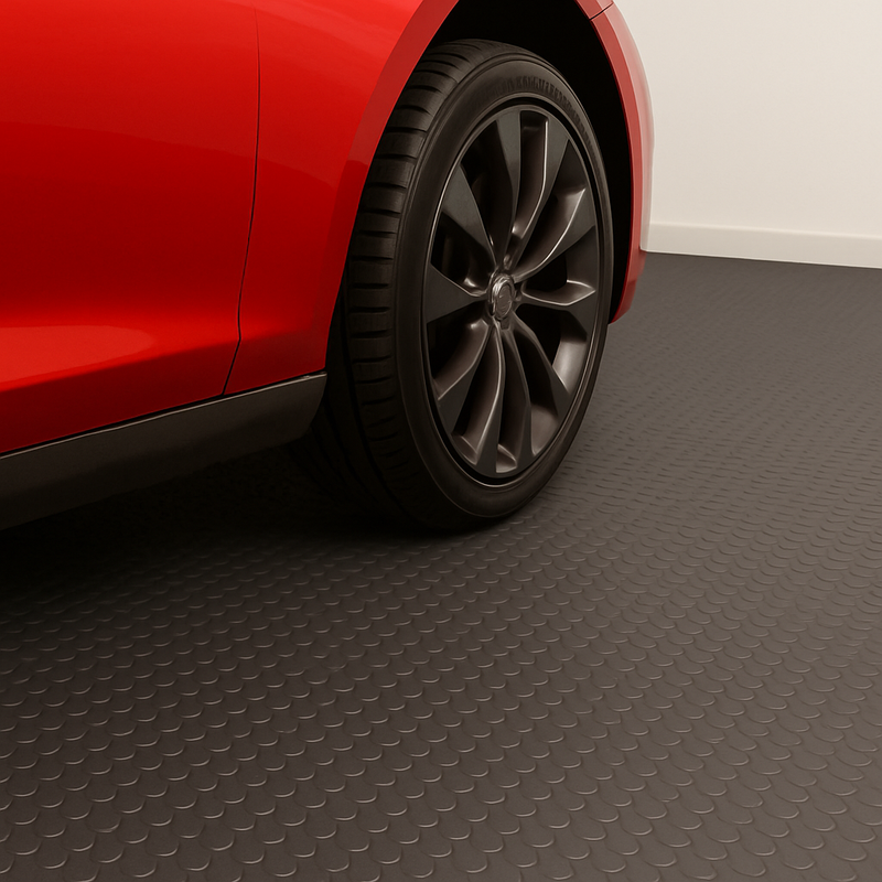 Non-Slip Rubber Flooring Roll Cut Lengths – Heavy-Duty Studded Penny Pattern Mat for Garages, Gyms & Workshops – Waterproof & Easy to Clean