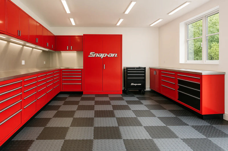 7mm Interlocking PVC Floor Tiles – Industrial Strength Garage, Workshop & Showroom Flooring (500mm x 500mm, Smooth & Raised Disk Styles)