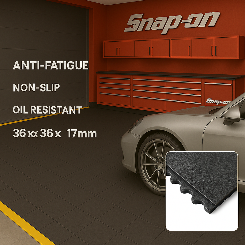 Heavy-Duty Rubber Garage Floor Tiles – Interlocking, Slip-Resistant, Shock-Absorbing, Oil & Water Resistant – Ideal for Garages, Gyms, Workshops & More