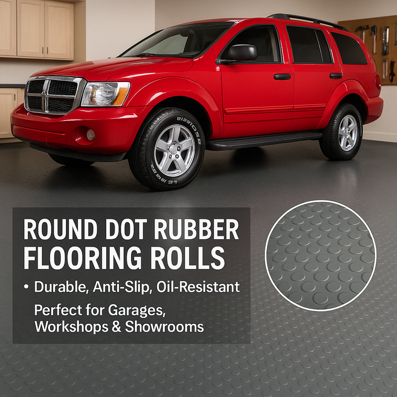 Non-Slip Rubber Flooring Roll Cut Lengths – Heavy-Duty Studded Penny Pattern Mat for Garages, Gyms & Workshops – Waterproof & Easy to Clean