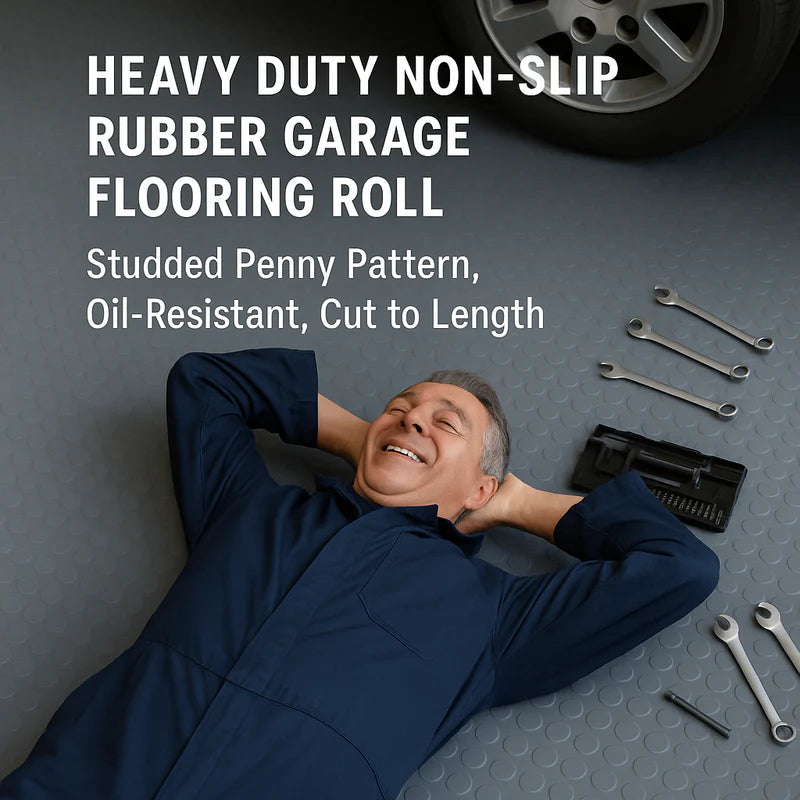 Heavy-Duty Garage Rubber Flooring Roll – Non-Slip Dot Pattern, Durable Rubber Matting for Workshops & Outdoor Use (Per Linear Metre)