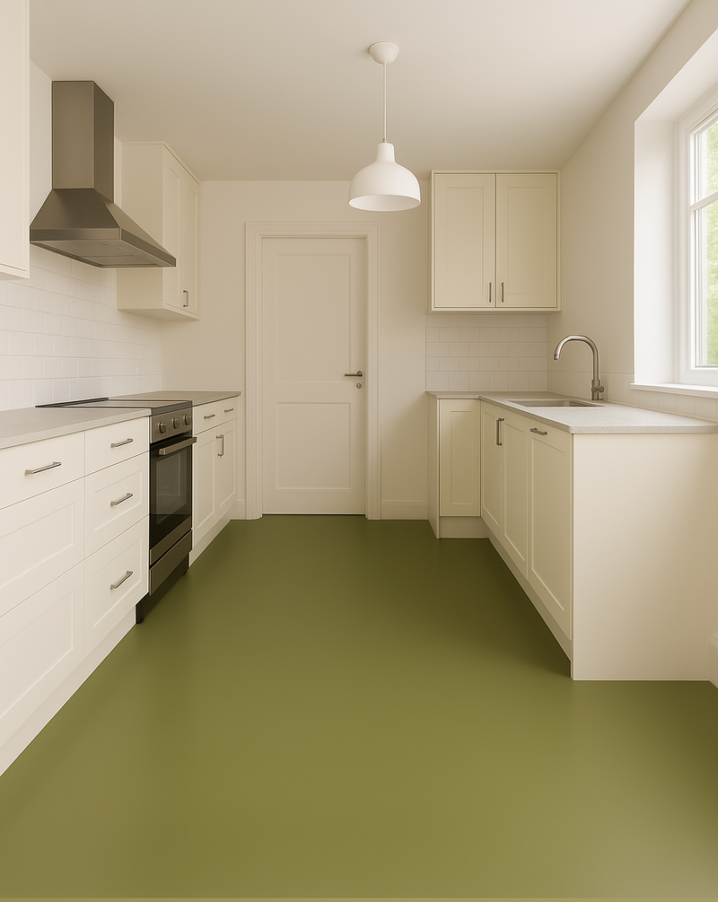 EverFlex Olive Green Rubber Roll Flooring 2m Wide – Durable, Non-Slip, Easy to Clean - Linear Metre